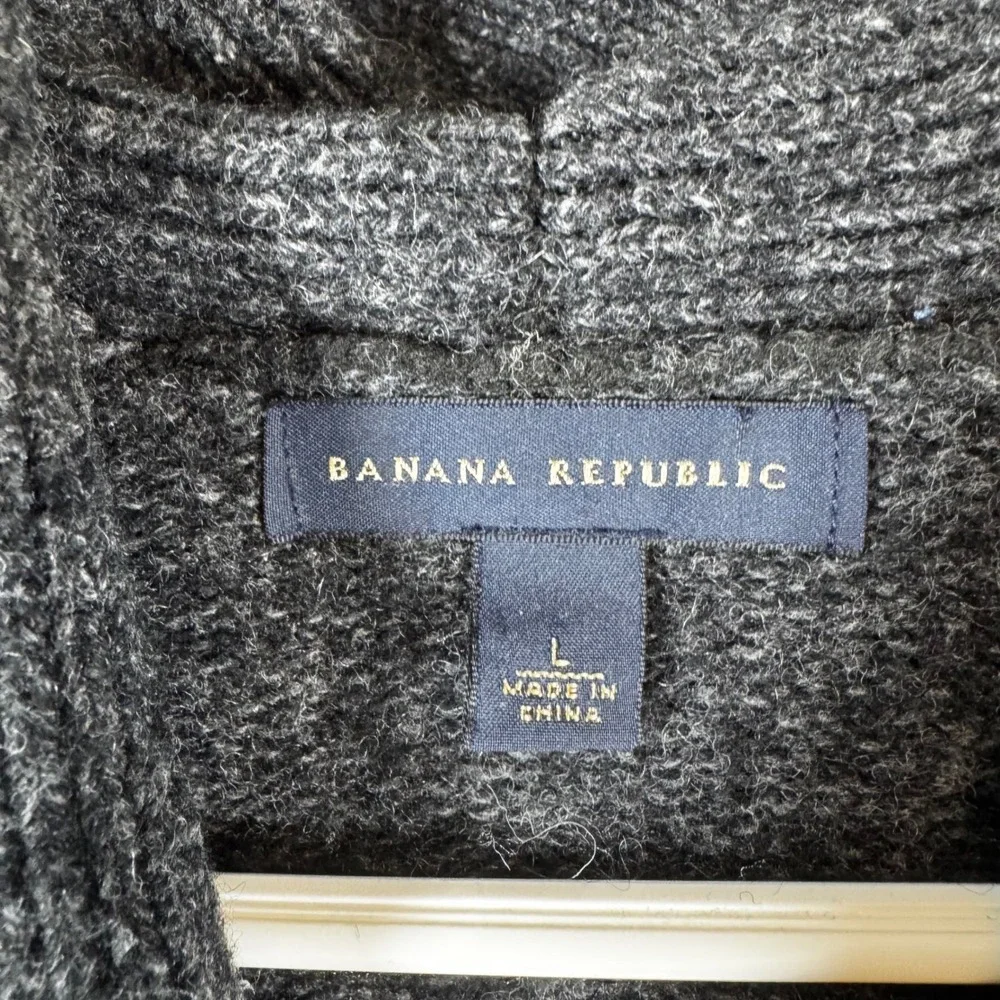 Banana Republic Mens Large Gray Lambs Wool Blend Shawl Zip Cardigan Sweater